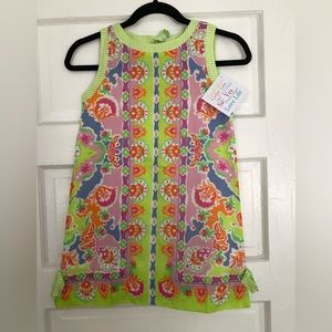 NWT Gretchen Scott Girls Dress Watteau pink lime sz 8/10